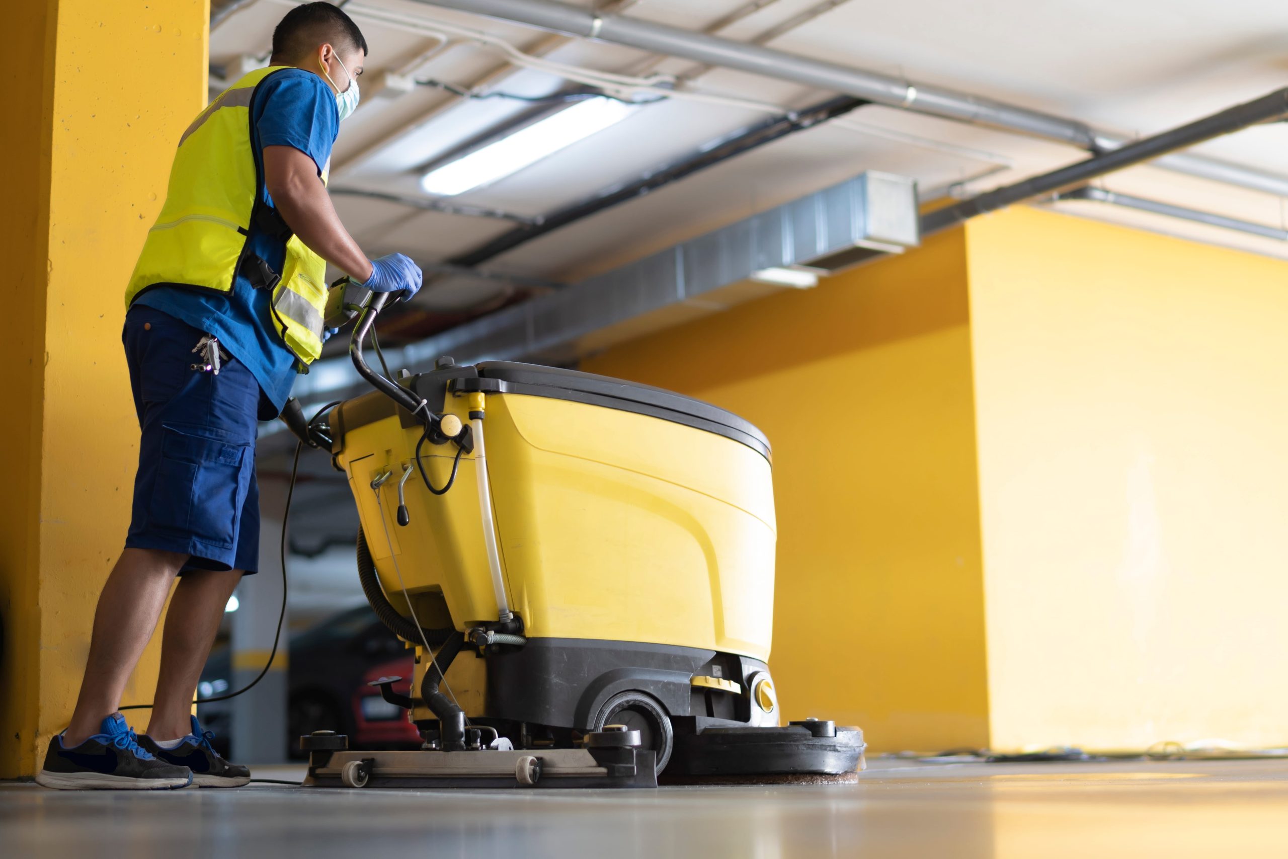 Power sweeping underground garage in Toronto